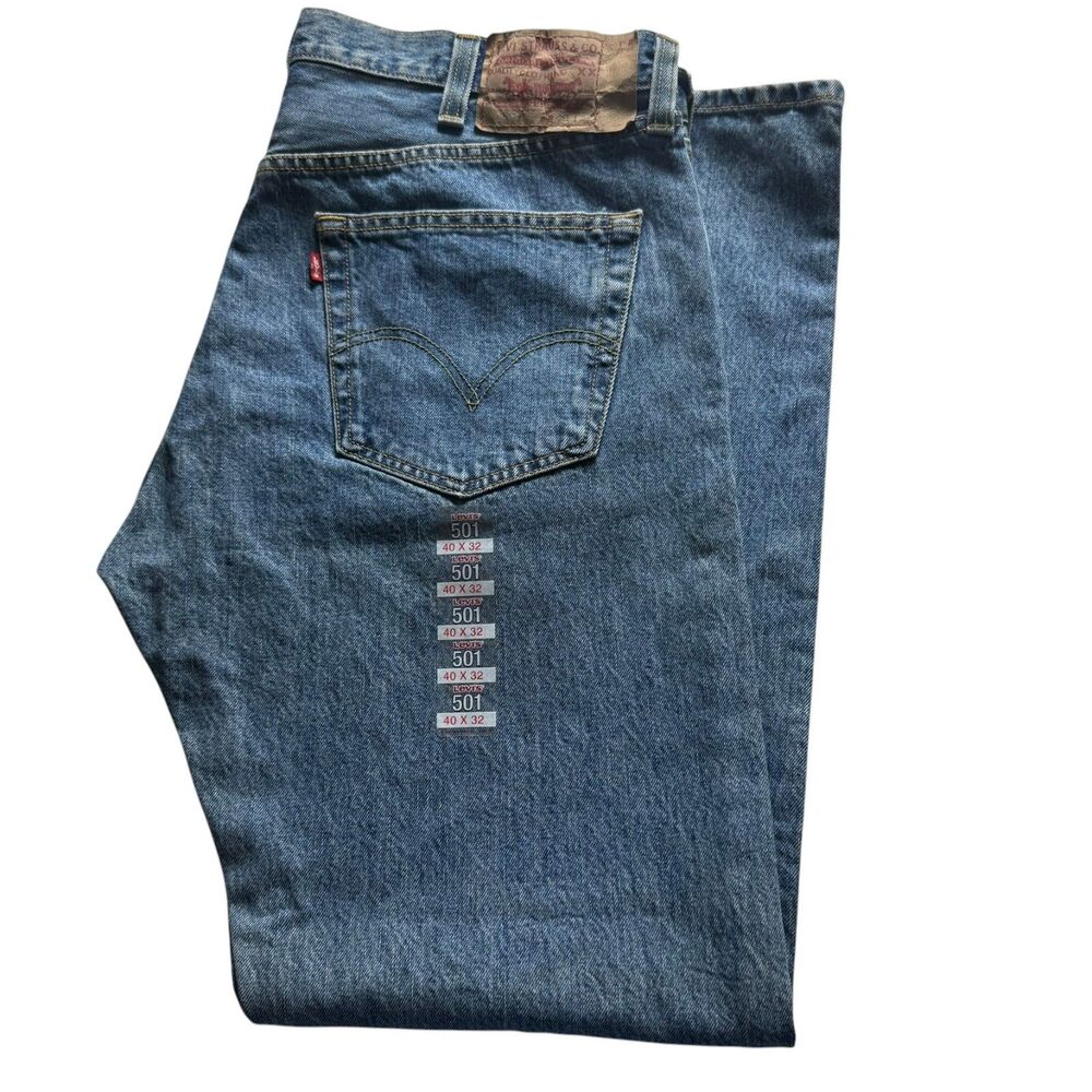 Y2K 2009 Levi's 501 Deadstock Jeans 40x32 Light Wash Blue Button Fly Denim